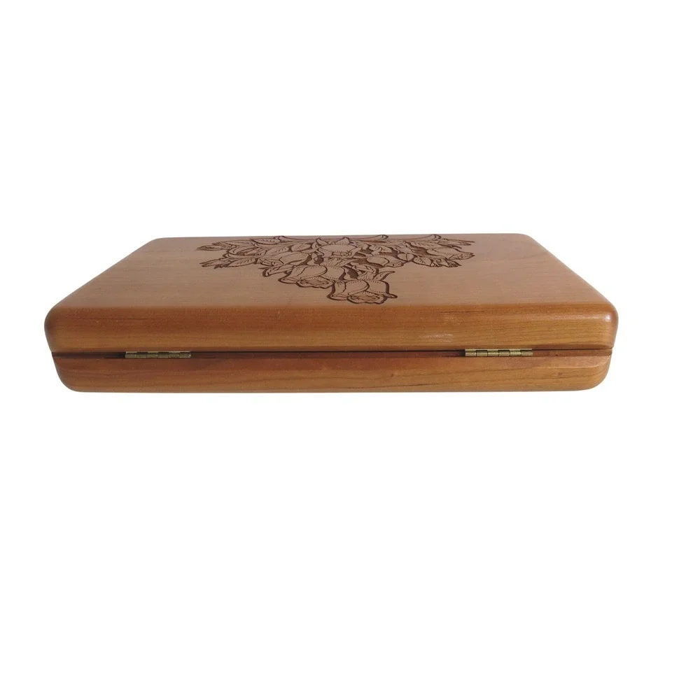 Wilderness Woods Wooden Jewelry‎ Trinket Storage Box Engraved Rose Design USA
